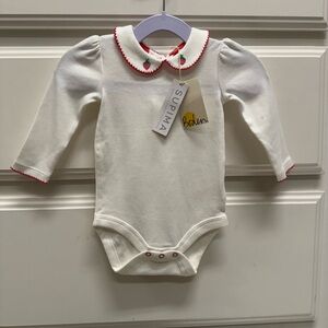 Baby Boden Strawberry Embroidered Collar Onesie 3-6M NWT